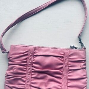 Wilson's Pink Leather Clutch Bag Ruched Detailing EUC Women's